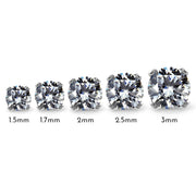 Size comparison of CZ nose ring stones from 1.5mm to 3mm in prong settings