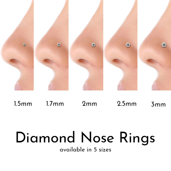 5pcs 18g Nose Rings Studs 1.5mm 2mm 2.5mm 3mm 4mm Clear Round CZ Diamond Nose  Studs Cubic Zirconia Nose Stud L Shaped Nose Studs for Women Nostril  Piercing Jewelry 18 Gauge Nose