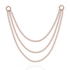 14k rose gold three-link piercing chain connector, 100mm, longest triple layered drape with ring clasps, front view