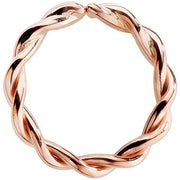14K rose gold twisted seamless ring hoop, front view with warm pink-gold braided rope detail
