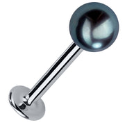5mm cultured peacock pearl flat back labret stud in 14k white gold, angled view