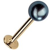 5mm cultured peacock pearl flat back labret stud in 14k yellow gold, angled view
