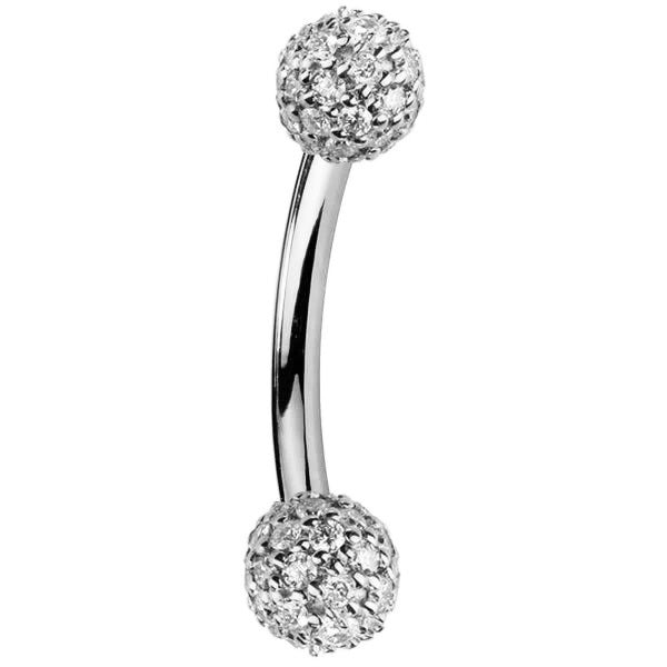 Diamond Pave 14K Gold Curved Barbell 5mm Balls-14K Yellow Gold   14G   3 8"