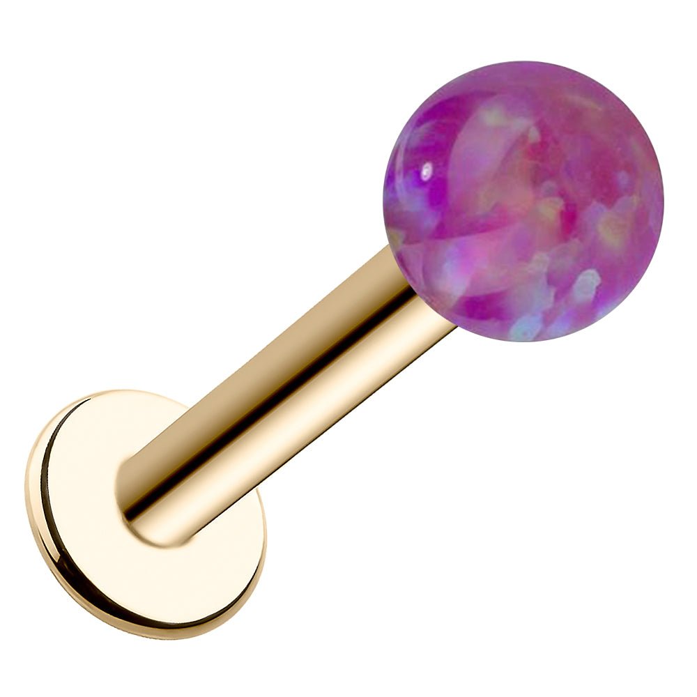 5mm Purple Opal 14k Gold Flat Back Labret Lip Ring Tragus Cartilage Earring-Yellow Gold   18G   5 16