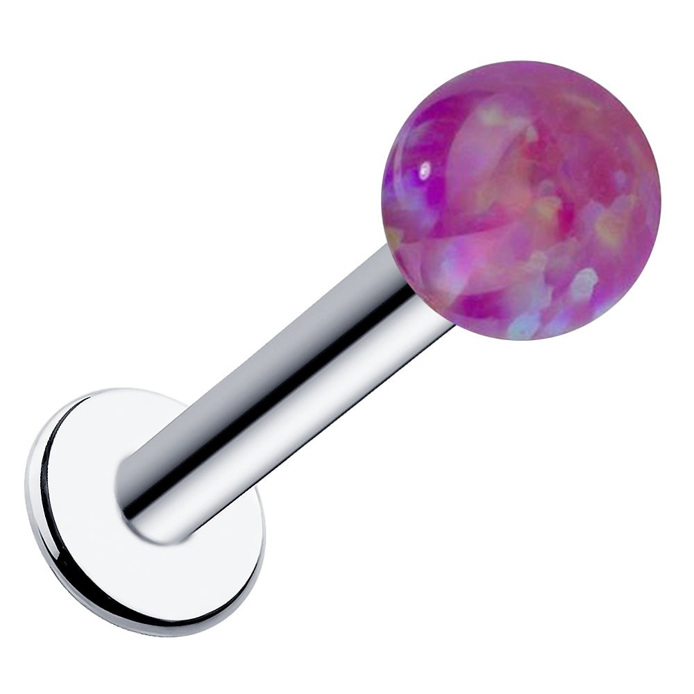 5mm Purple Opal 14k Gold Flat Back Labret Lip Ring Tragus Cartilage Earring-White Gold   18G   5 16"