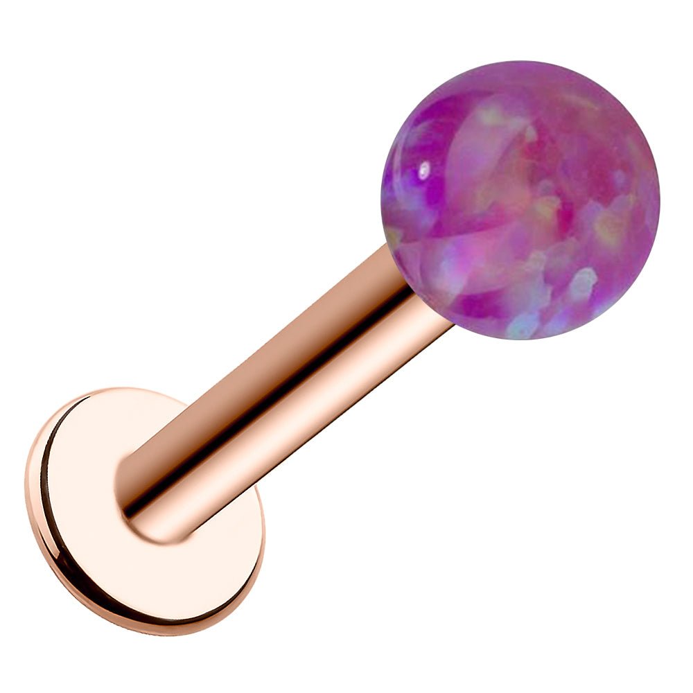 5mm Purple Opal 14k Gold Flat Back Labret Lip Ring Tragus Cartilage Earring-Rose Gold   18G   5 16