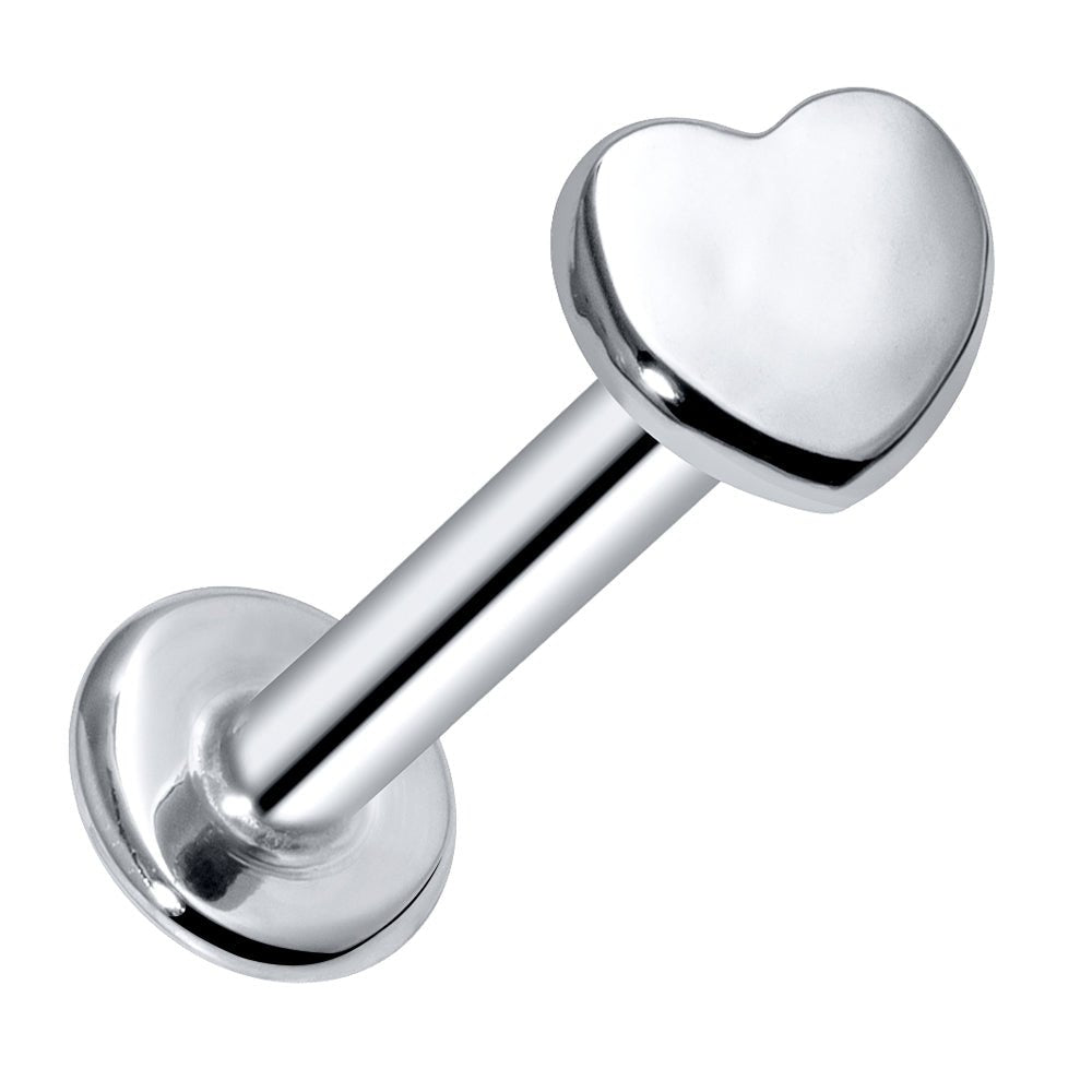 Heart Artisan Polished 14K Gold Labret Tragus Nose Cartilage Flat Back Earring-14K White Gold   16G   3 16