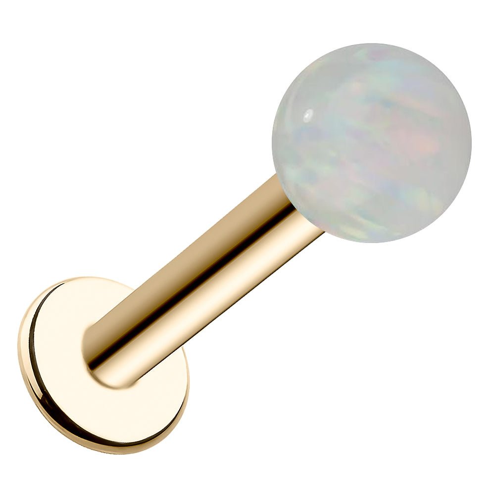 5mm White Opal 14k Gold Flat Back Labret Lip Ring Tragus Cartilage Earring-Yellow Gold   18G   5 16