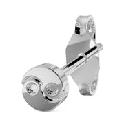 Angled side view of 5mm yin yang 14k white gold stud earring showing post and butterfly backing