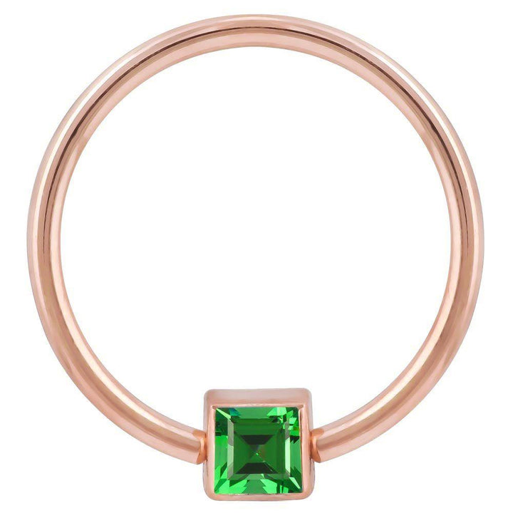 Green Cubic Zirconia Princess Cut 14k Gold Captive Bead Ring-14K Rose Gold   12G (2.0mm)   3 4" (19mm)