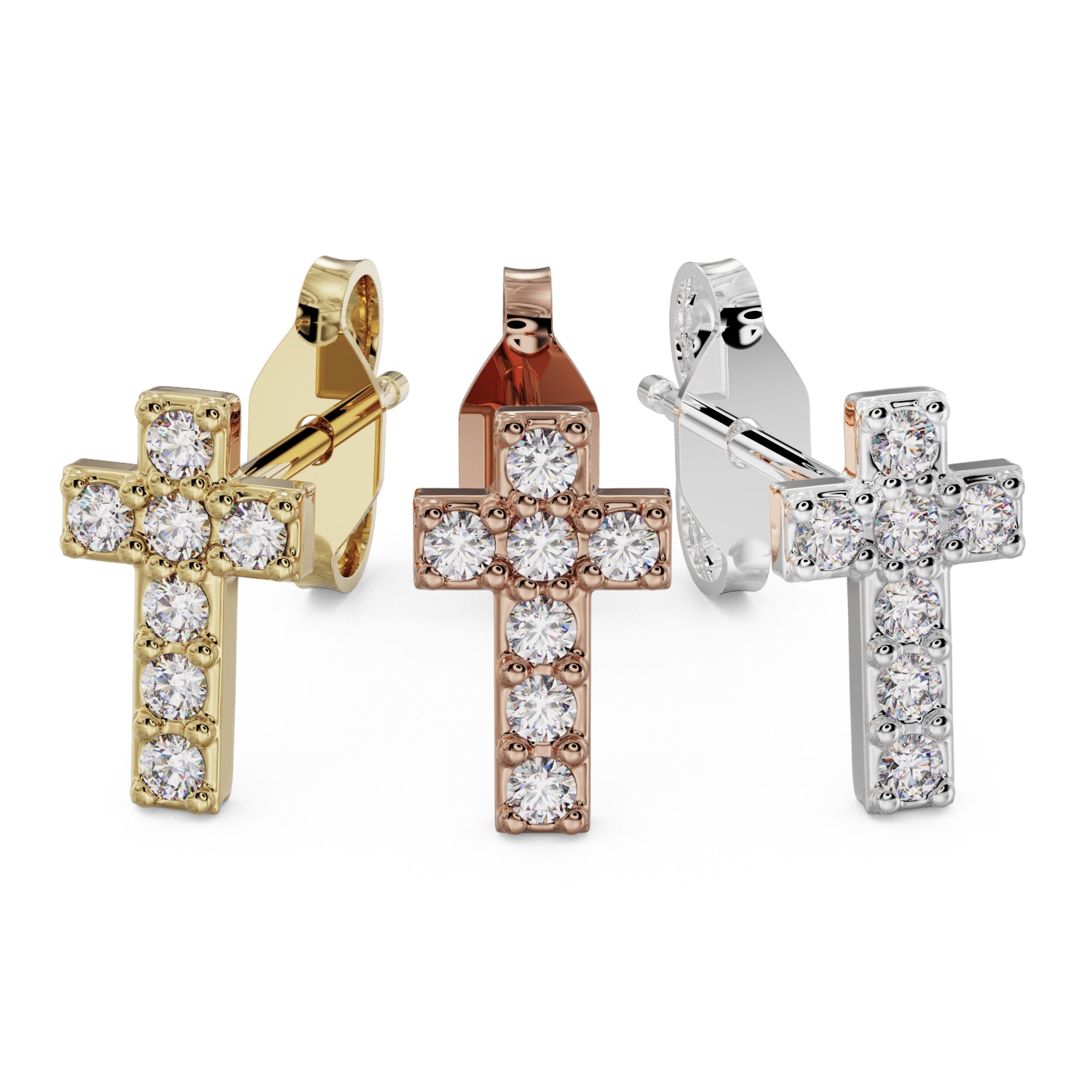 All gold colors Diamond Cross 14k Gold Stud Earring