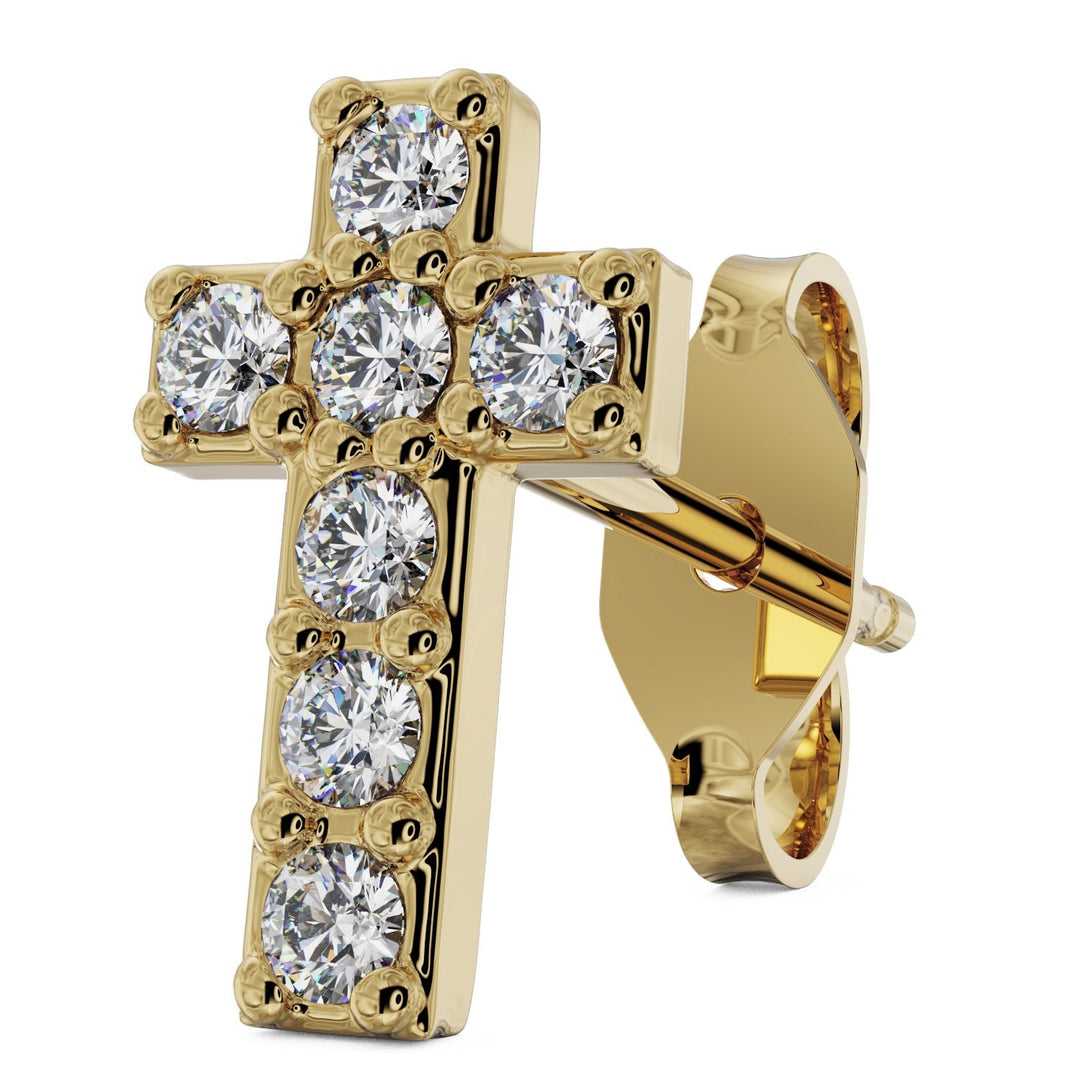 Diamond Cross 14k Gold Stud Earring-14k Yellow Gold