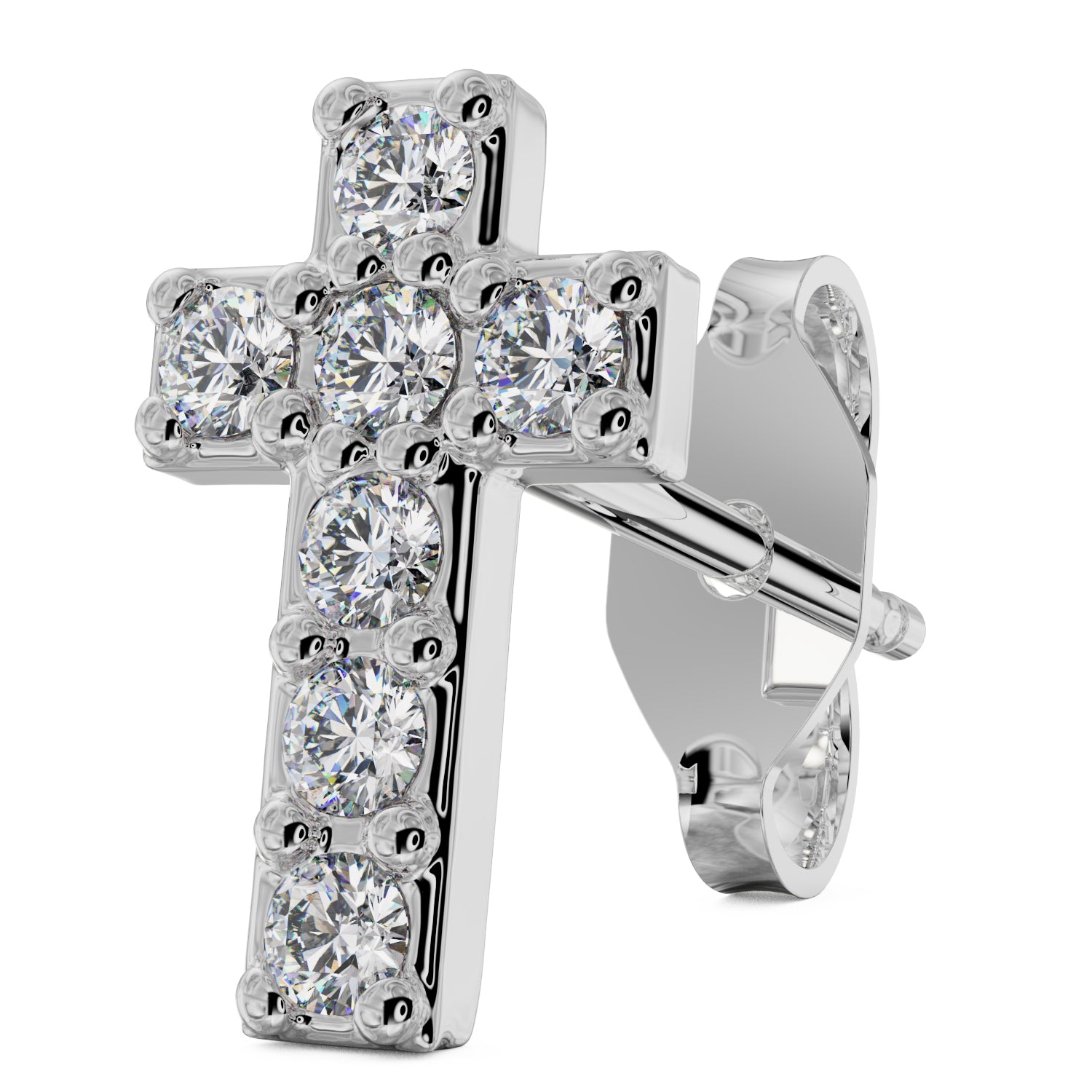 Diamond Cross 14k Gold Stud Earring-14k White Gold