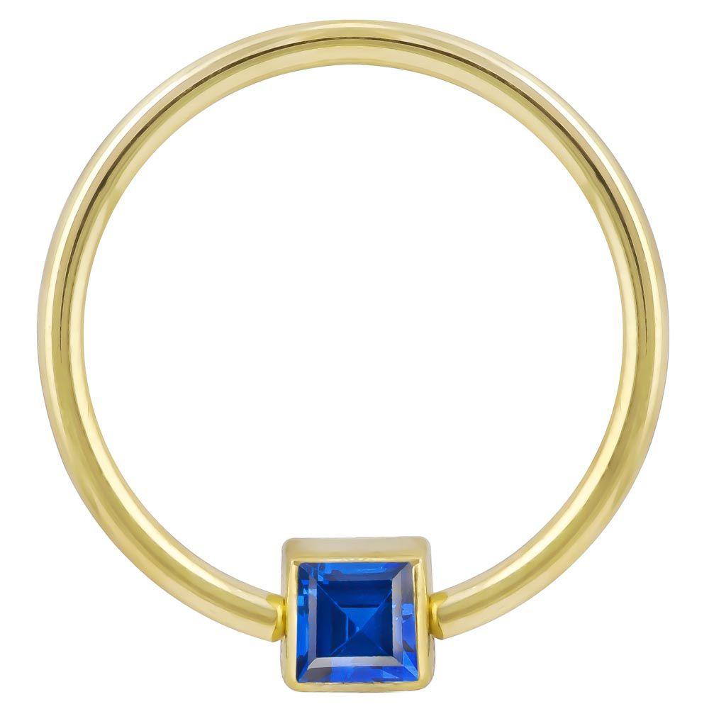 Blue Cubic Zirconia Princess Cut 14k Gold Captive Bead Ring-14K Yellow Gold   12G (2.0mm)   3 4" (19mm)