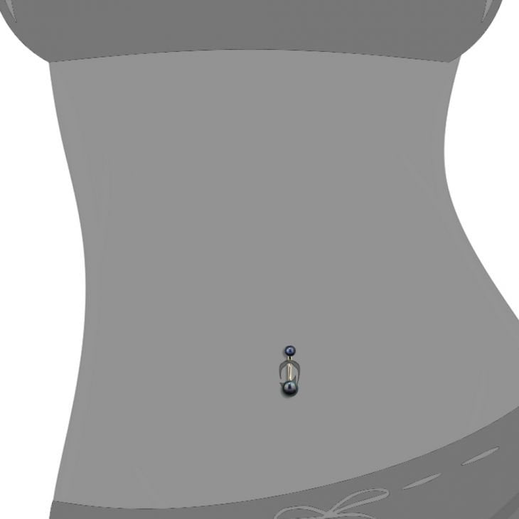 Cultured pearl 14k gold belly button ring shown on model torso to demonstrate fit and placement