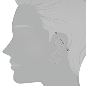 14K gold peacock pearl industrial barbell shown in ear cartilage piercing for fit reference