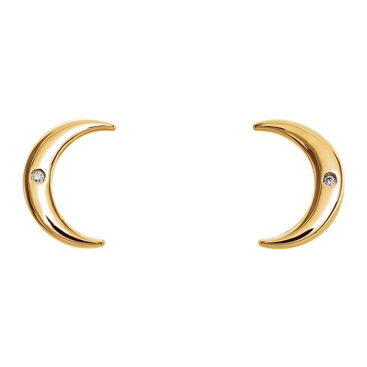 Crescent Moon with Diamond 14K Gold Earrings