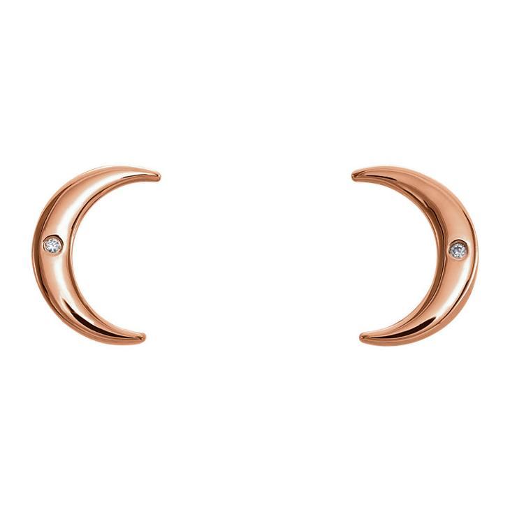 Crescent Moon with Diamond 14K Gold Earrings