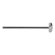 14K white gold square CZ nose ring, straight pin post shown in full side profile for length reference