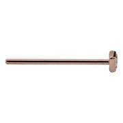 14K rose gold square CZ nose ring, straight pin post shown in full side profile for length reference