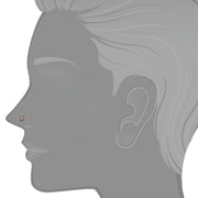 14K rose gold square CZ nose stud shown on face silhouette illustrating dainty fit on nose piercing