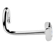 Side profile of 14K white gold square CZ nose ring showing L-shaped bone post and flat head