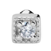 Close-up front view of 14K white gold square CZ nose ring showing beaded bezel setting detail