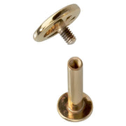 14K yellow gold peace sign labret disassembled showing threaded top and hollow flat back post