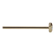 14K yellow gold square CZ nose ring, straight pin post shown in full side profile for length reference