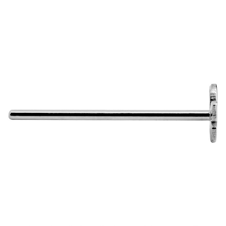 Side profile of 14K white gold butterfly nose ring straight post showing full pin length