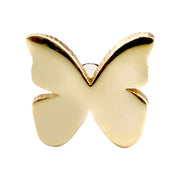 Close-up front view of 14K yellow gold butterfly charm showing wing shape and polished finish