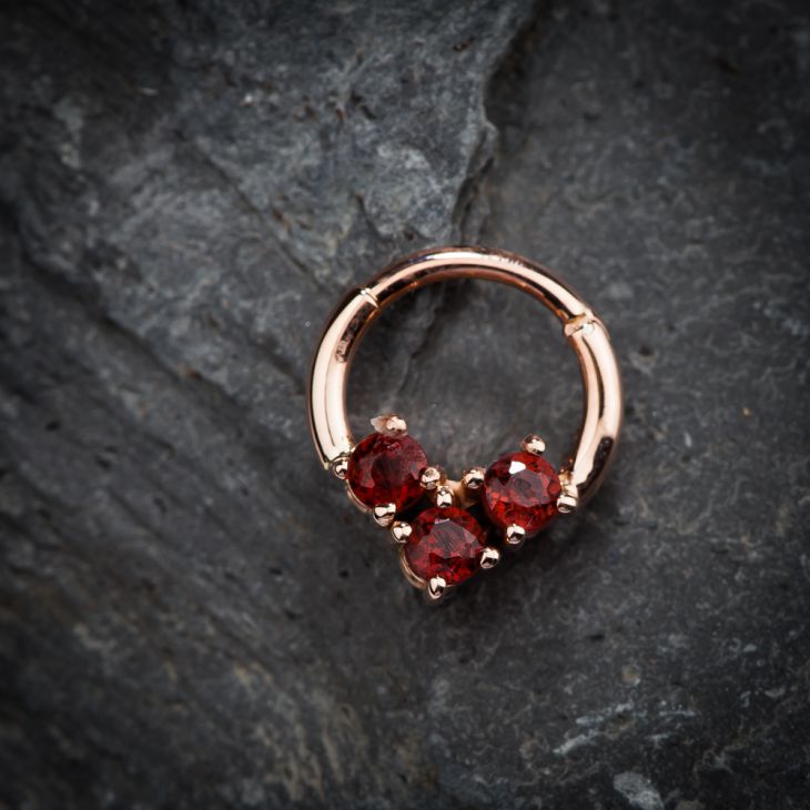 Faux Garnet 14K Gold Hinged Segment Clicker Ring