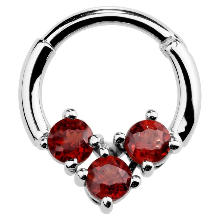 Faux Garnet 14K Gold Hinged Segment Clicker Ring-14K White Gold   18G   5 16