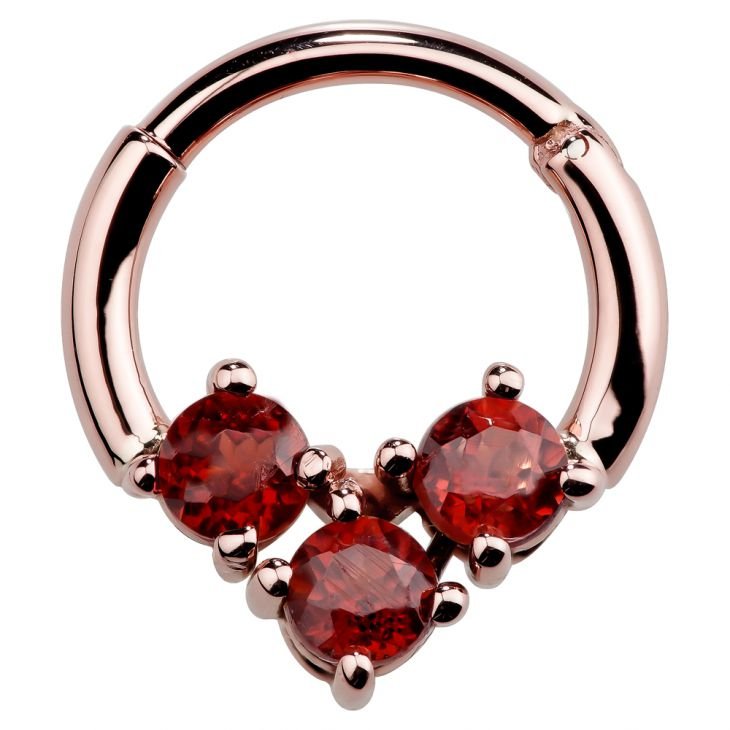 Faux Garnet 14K Gold Hinged Segment Clicker Ring-14K Rose Gold   18G   5 16