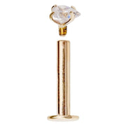 14k yellow gold heart CZ labret disassembled, showing internally threaded post separated from gem top