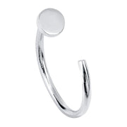 14K white gold nail nose ring hoop, front view showing round flat disc top and dainty open hoop