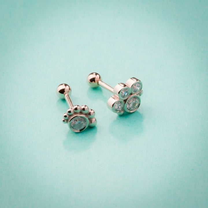 Cubic Zirconia Bezel Cluster 14K Gold Internal Stud Cartilage Earring