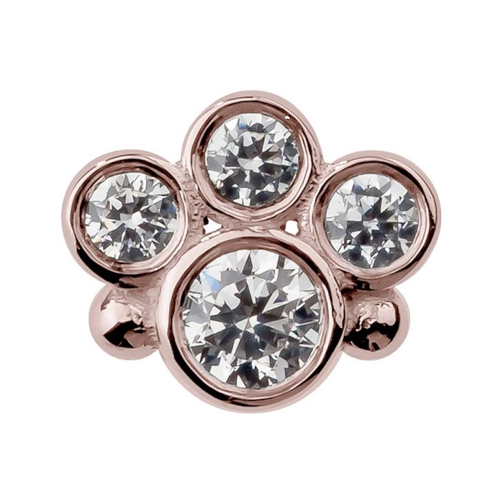 Cubic Zirconia Bezel Cluster 14K Gold Internal Stud Cartilage Earring