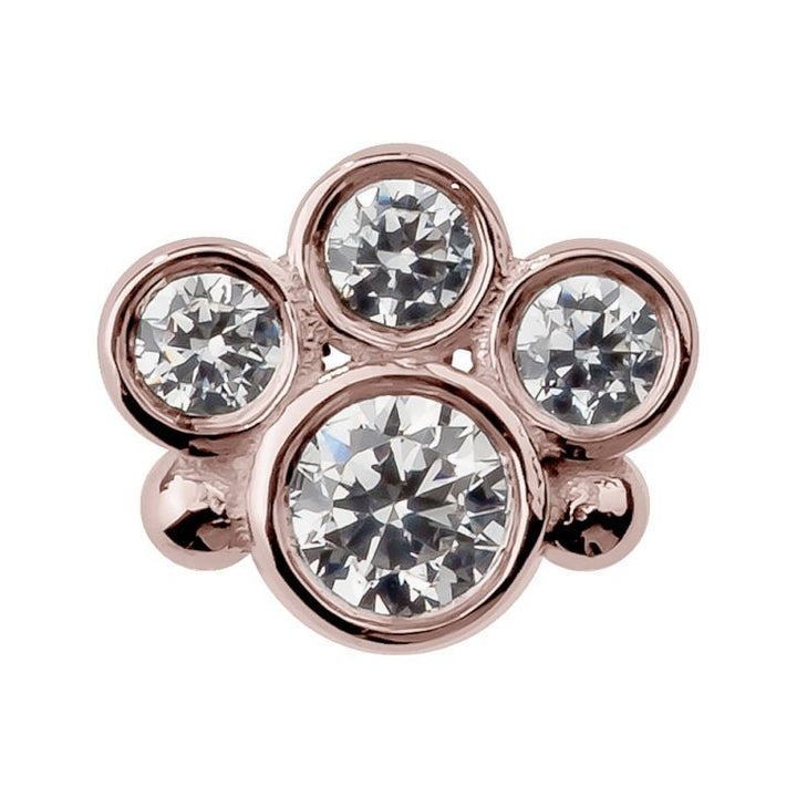 Cubic Zirconia Bezel Cluster 14K Gold Internal Stud Cartilage Earring