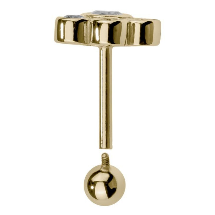 Cubic Zirconia Bezel Cluster 14K Gold Internal Stud Cartilage Earring