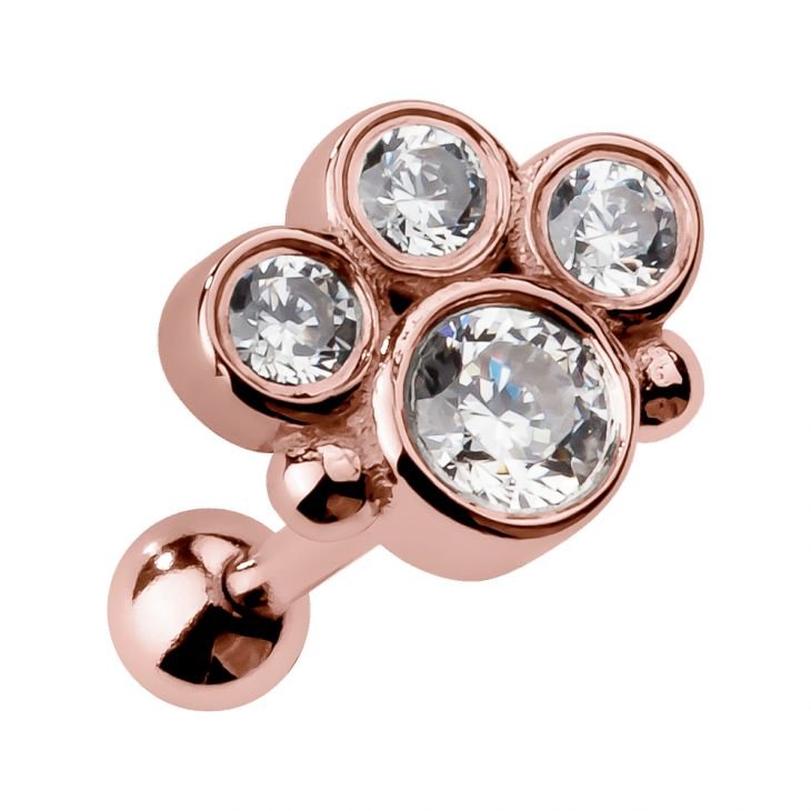 Cubic Zirconia Bezel Cluster 14K Gold Internal Stud Cartilage Earring-14K Rose Gold   16G   5 16"