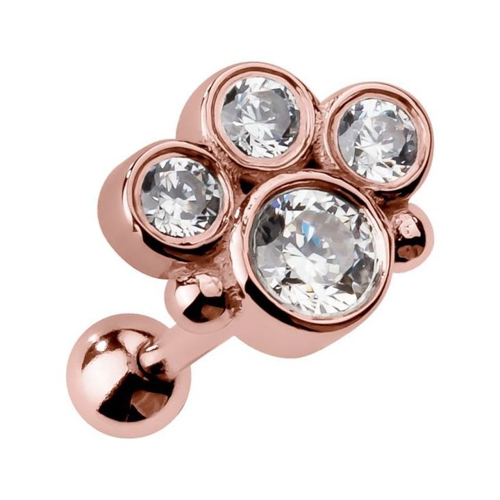 Cubic Zirconia Bezel Cluster 14K Gold Internal Stud Cartilage Earring-14K Rose Gold   16G   5 16"