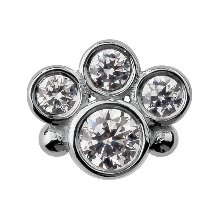 Cubic Zirconia Bezel Cluster 14K Gold Internal Stud Cartilage Earring