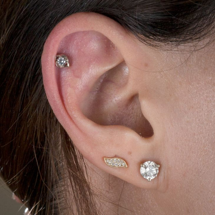 All Seeing Eye Charm 14K Gold Internal Stud Cartilage Earring