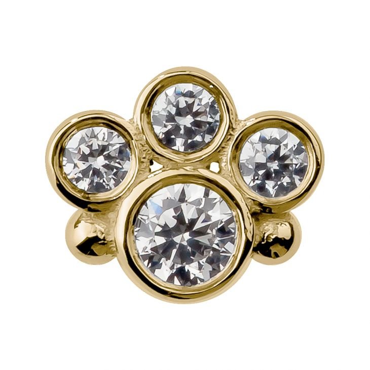 Cubic Zirconia Bezel Cluster 14K Gold Internal Stud Cartilage Earring