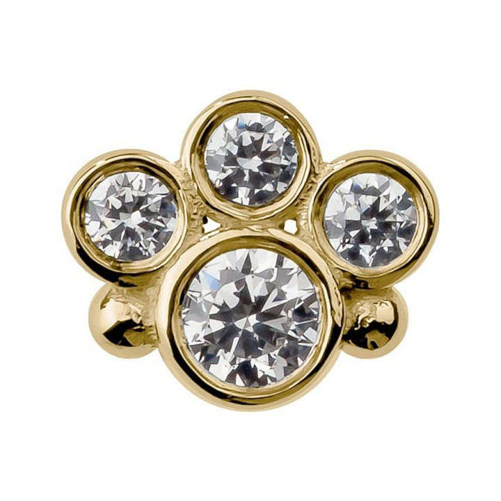 Cubic Zirconia Bezel Cluster 14K Gold Internal Stud Cartilage Earring