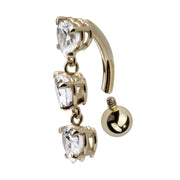 14K yellow gold internal reverse belly ring angled view showing barbell curve and removable ball end