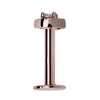 14K rose gold flat back labret post assembled, showing barbell length, disc base, and eye-shaped top