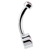 Reverse profile of 14K white gold belly ring showing smooth curved barbell and bezel backing