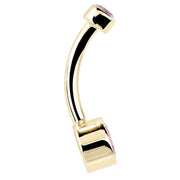 Reverse profile of 14K yellow gold belly ring showing curved barbell shape and bezel backs